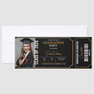 Graduation Photo Black Gold Party Announcement  Raffle Tickets