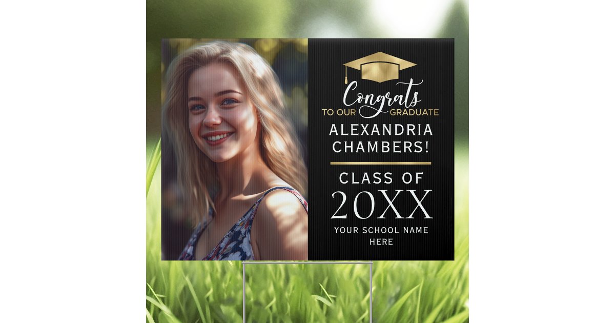 Graduation Photo Black Gold Yard Sign | Zazzle