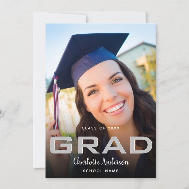 Graduation photo black modern announcement (Front)