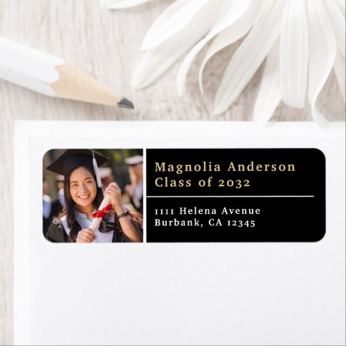 Graduation Photo Black Simple Return Address Label