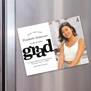 Graduation Photo Black White Bold Type Save Date Magnetic Invitation