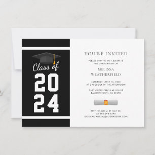 Graduation Photo Black White Graduate Party Invitation