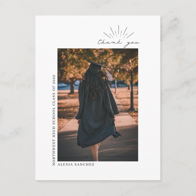 Graduation Photo Black & White Line Art Thank You Postcard (Front)