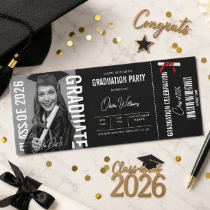 Graduation Photo Black White Party Announcement  Raffle Tickets