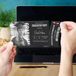 Graduation Photo Black White Party Announcement Raffle Tickets
