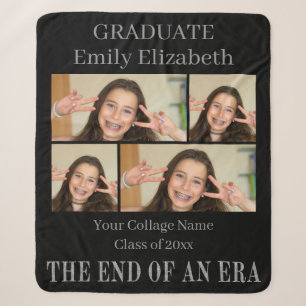 Graduation Photo Blanket Black Silver Glitter