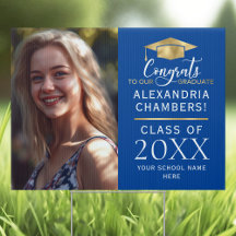 Graduation Photo Blue Gold Yard Sign