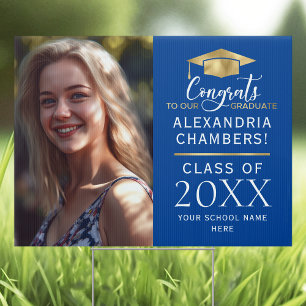 Graduation Photo Blue Gold Yard Sign