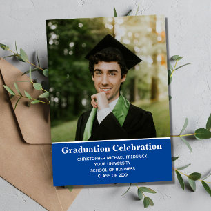 Graduation Photo Blue White College Graduation Invitation