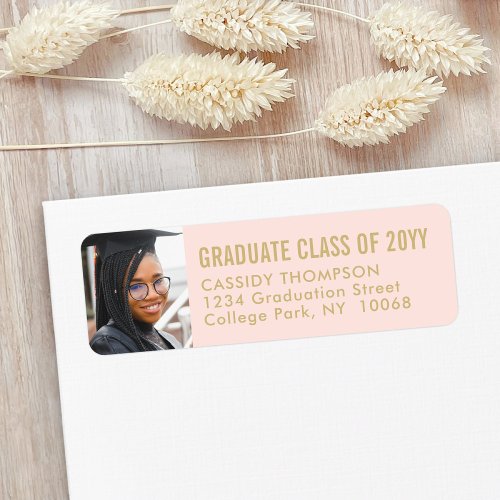 Graduation Photo Blush Pink  Gold Return Address Label