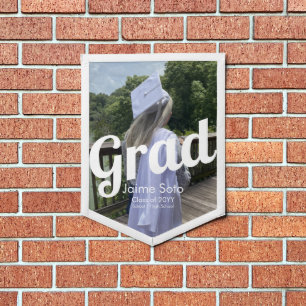 Graduation Photo Bold Announcement White Pennant