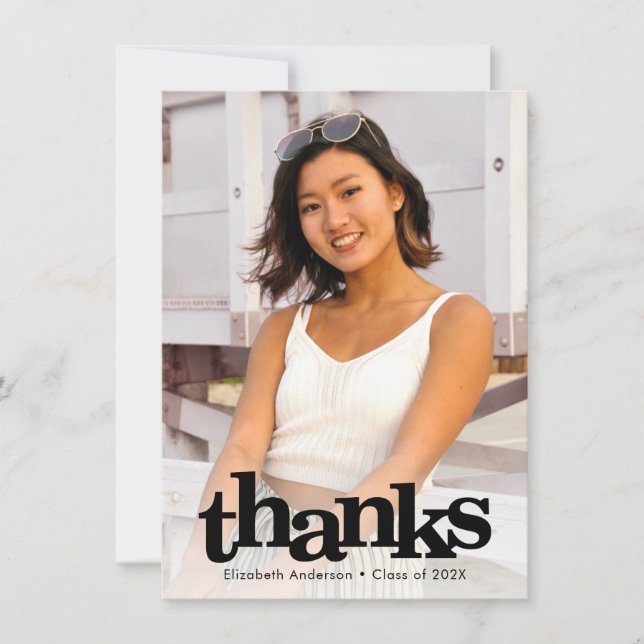 Graduation photo bold modern simple typography thank you card (Front)