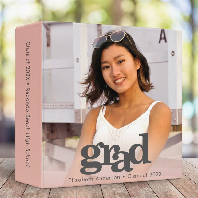 Graduation photo bold modern typography blush pink 3 ring binder (Creator Uploaded)