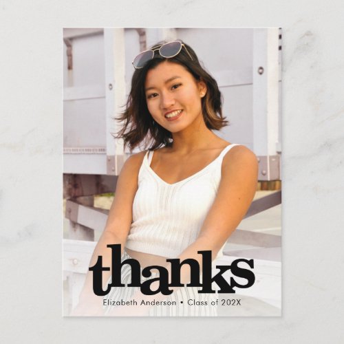 Graduation photo bold modern typography thank you postcard