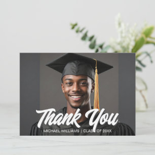Graduation Photo Bold Script Overlay Graduate Thank You Card