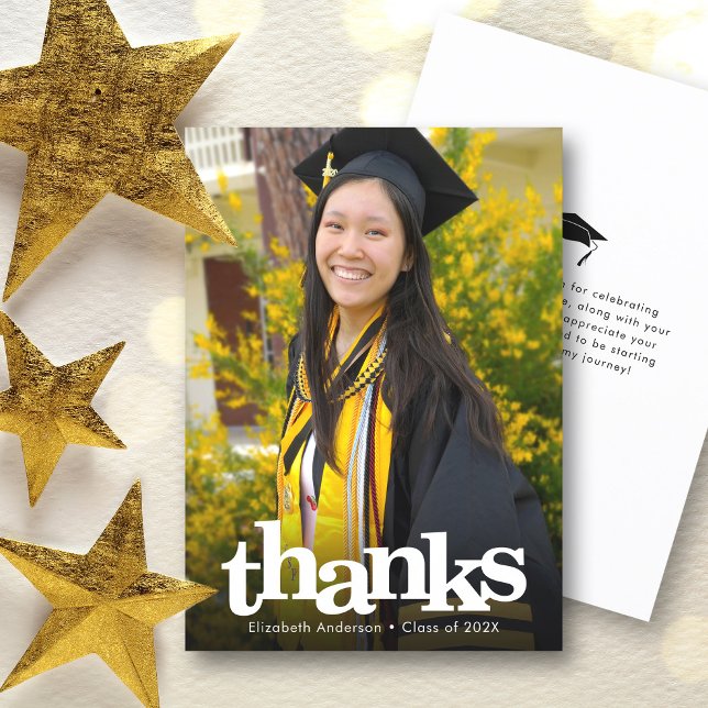 Graduation photo bold simple modern typography thank you card (Creator Uploaded)