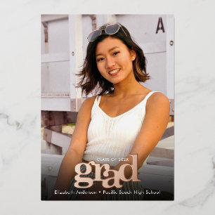 Graduation photo bold typography real rose gold foil invitation