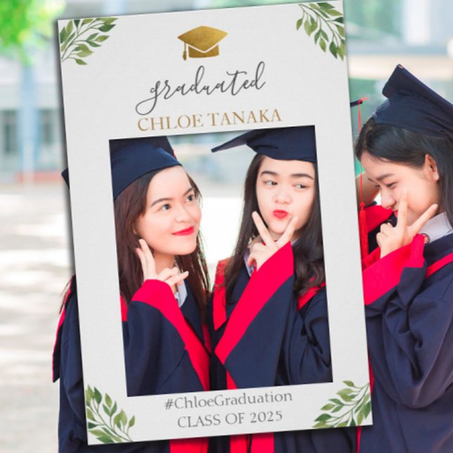 Graduation Photo booth frame greenery and gold Foam Board (Creator Uploaded)