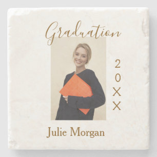 Graduation photo brown golden year 20XX namesimple Stone Coaster