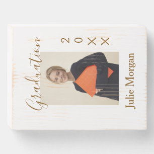 Graduation photo brown golden year 20XX namesimple Wooden Box Sign