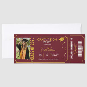 Graduation Photo Burgund Gold Announcement Party Raffle Tickets