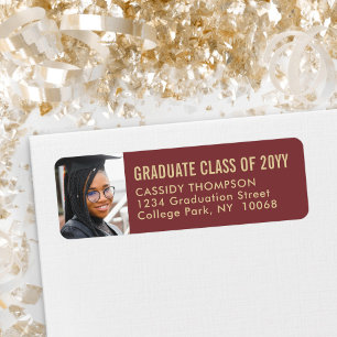 Graduation Photo Burgundy and Gold Return Address Label