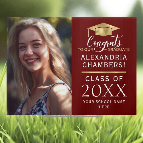 Graduation Photo Burgundy Maroon Red Gold Sign