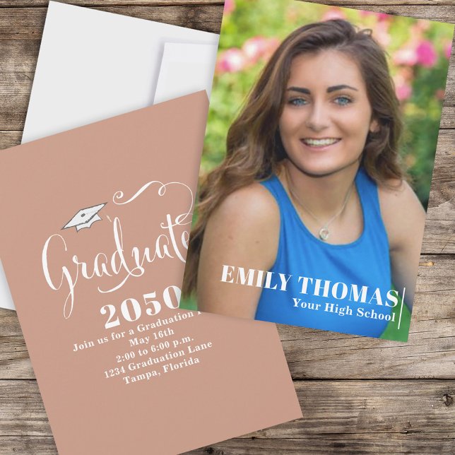 Graduation Photo Calligraphy Script Custom Invitation (Creator Uploaded)