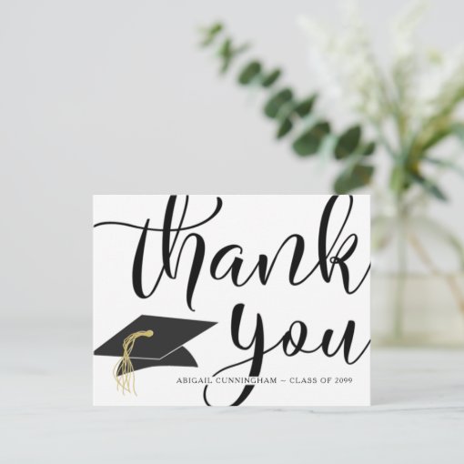 Graduation Photo Calligraphy Script Thank You Postcard | Zazzle