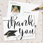 Graduation Photo Calligraphy Script Thank You Postcard<br><div class="desc">Modern graduation photo thank-you postcard personalized with your graduate's name and class year on the front featuring THANK YOU in chic calligraphy script typography and graduation cap or mortarboard in black and white. The back side features a picture of the graduate and offers the option to pre-print your thank-you message...</div>