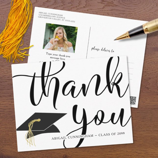 Graduation Photo Calligraphy Script Thank You Postcard (Creator Uploaded)