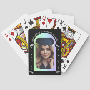 Graduation Photo, Cap, Diploma, Arch Rainbow Black Poker Cards
