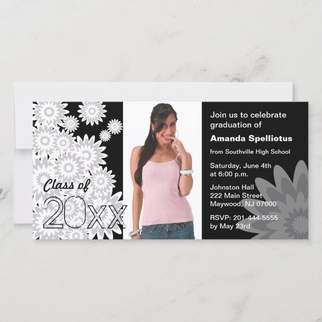 Graduation Photo Card White Flower (Front)