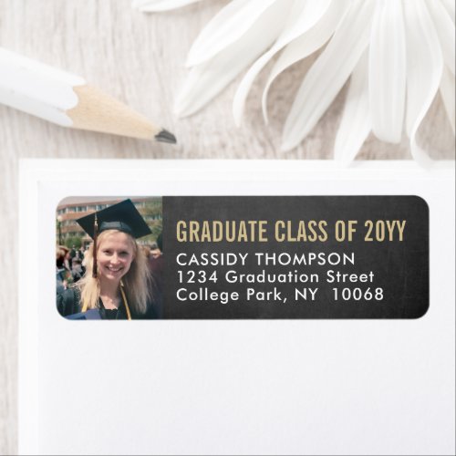 Graduation Photo Chalkboard  Gold Return Address Label