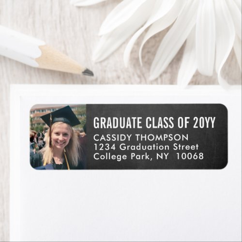 Graduation Photo Chalkboard Modern Return Address Label