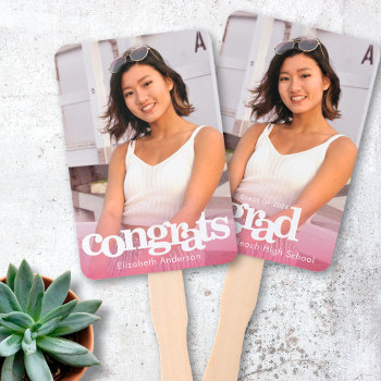 Graduation Photo Chic Simple Modern Pink Keepsake Hand Fan by Luceworks at Zazzle