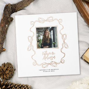 Graduation Photo Chic Wavy Border Bows Foil Guest Book
