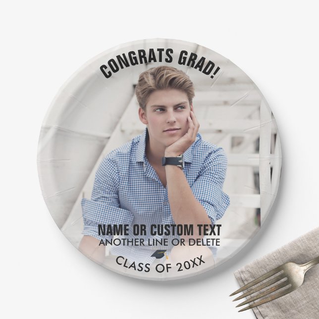 Graduation Photo Class 20XX Congrats Grad Custom Paper Plates (Creator Uploaded)