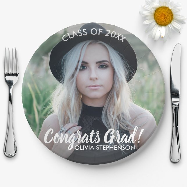 Graduation Photo Class 20XX Congratulations Custom Paper Plates (Creator Uploaded)