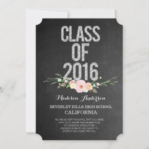 Graduation Photo Class of 2016 Chalkboard Floral Invitation