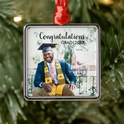 Graduation Photo Class of 20XX Modern Typography Metal Ornament