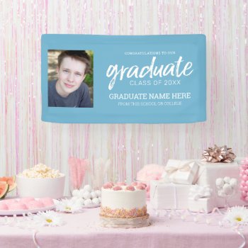 Graduation Photo - Class Of With Light Blue Banner by MarshEnterprises at Zazzle
