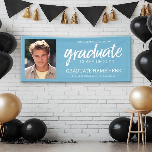 Graduation Photo - Class of with Light Blue Banner (Custom Graduation Banner with Photo and Grad Name)