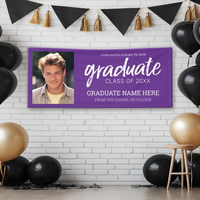 Graduation Photo - Class of with Purple Virtual Banner (Custom Graduation Banner with Photo and Grad Name)