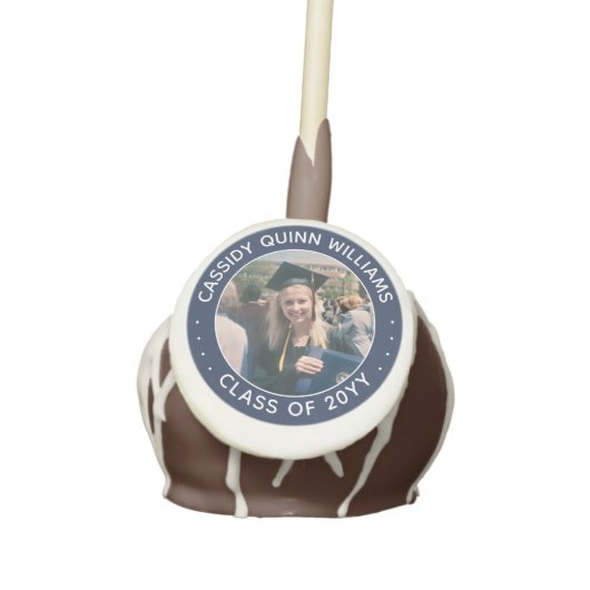 Graduation Photo Class Year Modern Navy Blue White Cake Pops (Front)