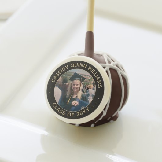 Graduation Photo Class Year Simple Black and Gold Cake Pops (Front Insitu)