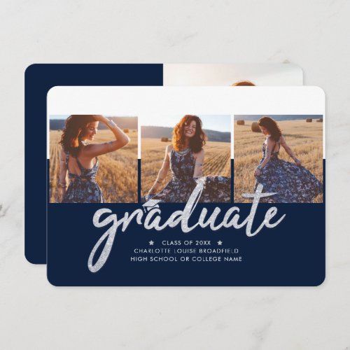 Graduation Photo Collage 2024 Navy Blue Grad Announcement