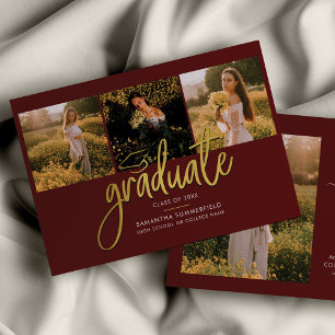 Graduation Photo Collage 2026 Script Burgundy Announcement