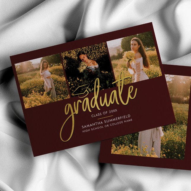 Graduation Photo Collage 2026 Script Burgundy Grad Announcement (Creator Uploaded)