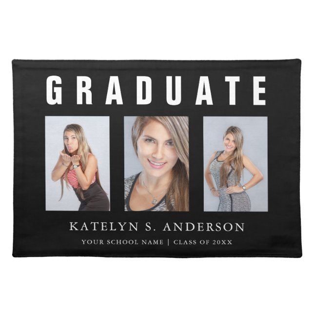 Graduation Photo Collage Black and White Custom Cloth Placemat (Front)